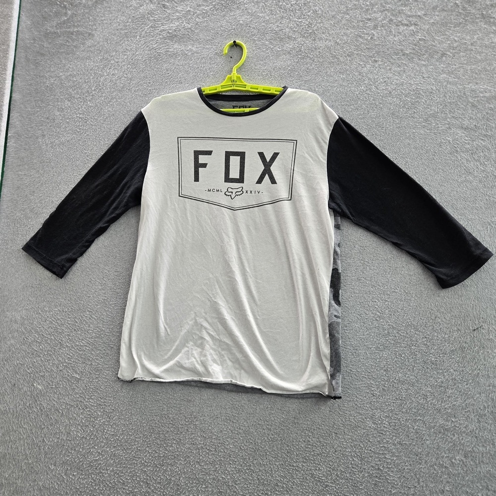 Fox Men Shirt Large White Colorblock Camouflage Slim Fit Logo Graphic 3/4 Sleeve